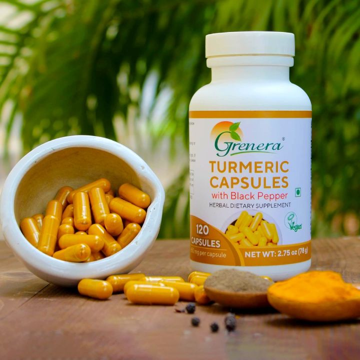 Premium turmeric and curcumin supplement capsules and bottles